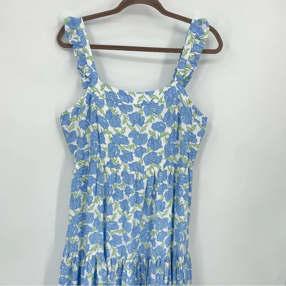Haute Hippie size L blue floral‎ tiered long midi dress spring floral